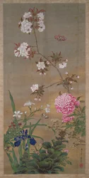 Peony, Iris, Cherry Blossom and a Butterfly, 1828